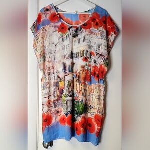 JOLIDON SWIMWEAR Silky Fabric With Floral Tow Watercolor Prints Cover-up Size S